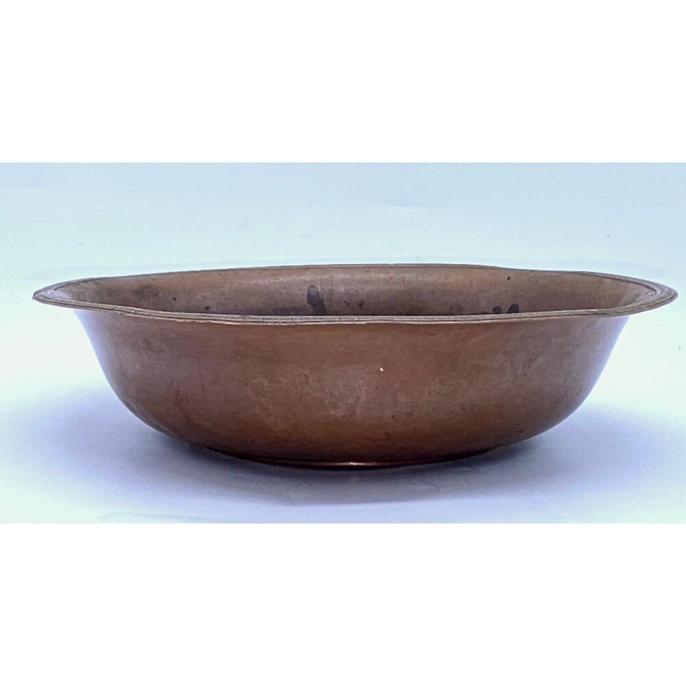 Vintage French Solid Copper Bowl Stamped Rim Planter Farmhouse Decor